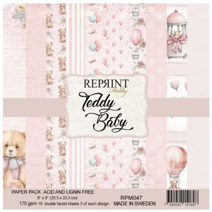 Skrebinimo popieriaus rinkinys RePrint - Teddy Baby Collection, 20.3x20.3cm, 15 lapų, 170 g/m²