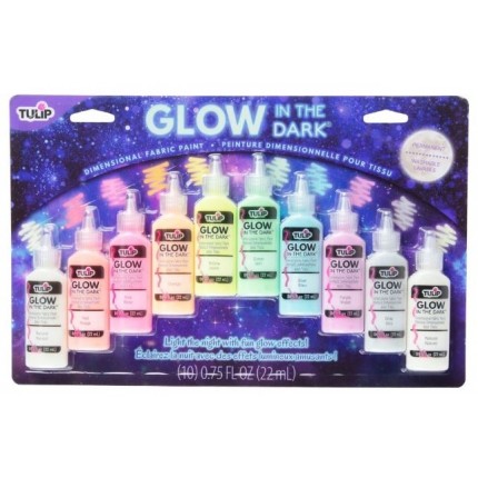 Dažų audiniams rinkinys Tulip Glow In The Dark Dimensional Fabric Paint, 10 spalvų x 22ml 