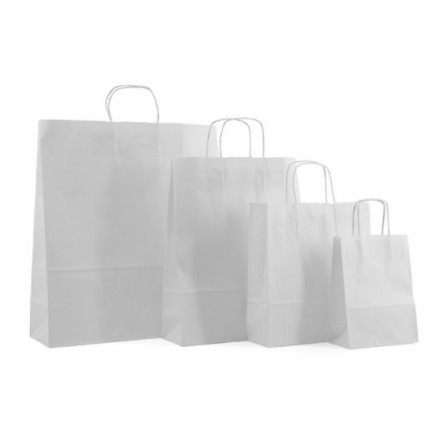 Popierinis maišelis Toptwist suktomis popierinėmis rankenėlėmis 14x8x22 cm. 80 g/m², baltas