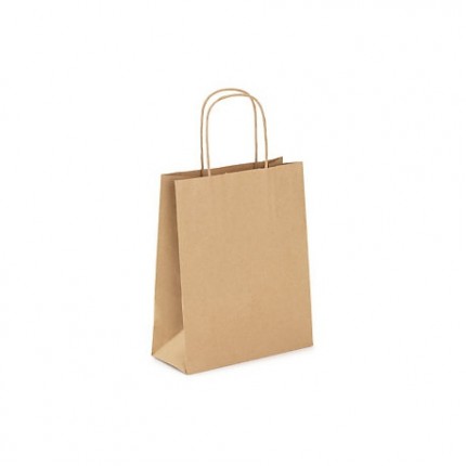 Popierinis maišelis Toptwist suktomis popierinėmis rankenėlėmis 14x8x22 cm. 80 g/m², rudas