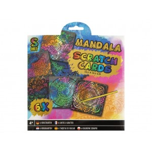 Rinkinys juodo popieriaus gratažui Scratch Cards Mandala 19.5x19.5cm, 6vnt  