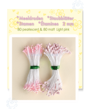 Kuokeliai gėlių gamybai Leane Creatief,  šviesiai rožinė 2mm, 80 matinių + 80 perlamutrinių