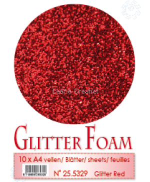 Putgumė Leane Creatief - Glitter Foam Foamiran - Raudona su blizgučiais, A4, 10 lapų