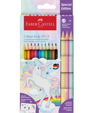 Spalvotų pieštukų rinkinys Faber-Castell Unicorn Colour Grip Water-soluble & Sparkle Pastel (10+3)                                       