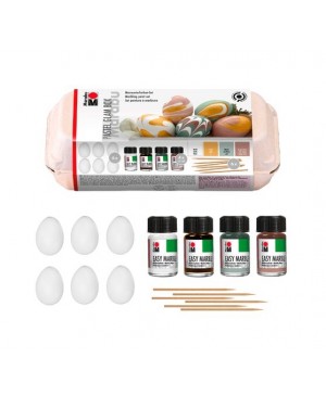 Marmuravimo rinkinys Marabu Pastel Glam Box - 6 plastiko kiaušiniai + 4 marmuravimo dažų spalvos po 15ml     