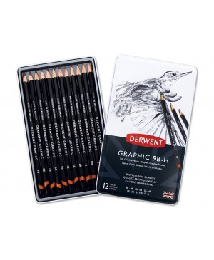 Eskizinių pieštukų rinkinys Derwent Graphic 9B-H, metalinėje dėžutėje, 12vnt.