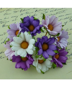 Popierinės gėlytės Promlee Flowers - Mixed Purple / Lilac / White Chrysanthemums SAA-269 , 45mm, 10vnt.