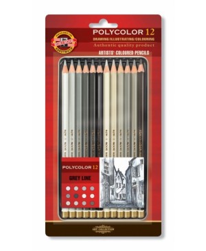 Akvarelinių pieštukų rinkinys, pilki tonai, 12vnt