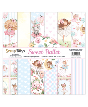Skrebinimo popierius ScrapBoys – Sweet Ballet, 190 g/m², 15.2x15.2cm, 24 lapai