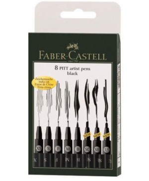 Rašikliai Faber-Castell PITT, grafiniai, juodi, 8 vnt.
