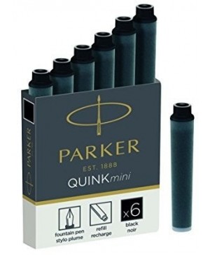 Rašalo kapsulės Parker Quink mini, trumpos, juodos spalvos, dėžutėje 6 vnt. 
