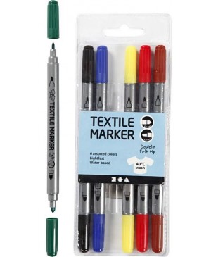 Žymeklių tekstilei rinkinys, dvigaliai 2,3+3,6 mm, 6 spalvų