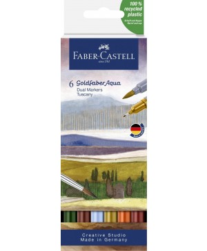 Akvareliniai dvigaliai rašikliai Faber-Castell Goldfaber Aqua Dual Tuscany, 6sp.