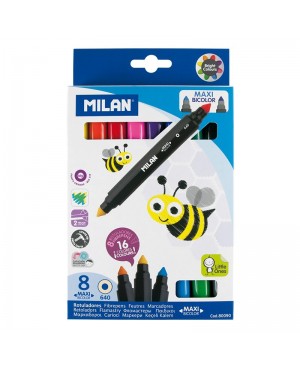 Dvigaliai flomasteriai Milan Maxi Bicolor 8 vnt 16 spalvų