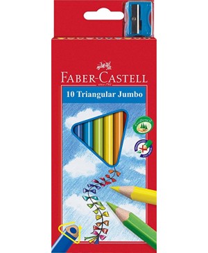 Spalvoti pieštukai 10 sp. Faber Castell Jumbo, tribriauniai su drožtuku