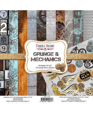 Skrebinimo popieriaus rinkinys Fabrika Decoru – Grunge&Mechanics, 200 g/m², 10 lapų, 30.5x30.5cm