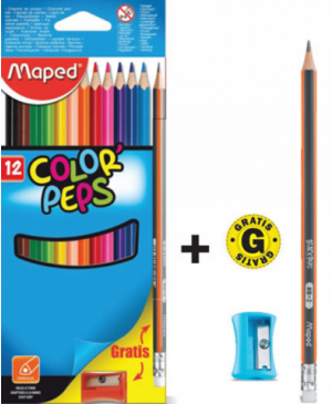Spalvoti pieštukai Maped Color Peps 12 spalvų + grafitinis pieštukas ir drožtukas