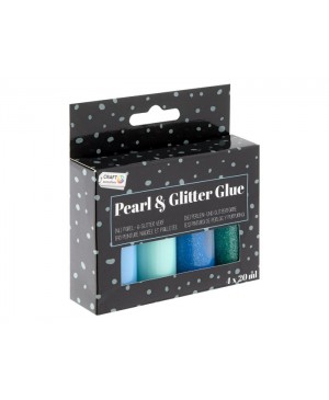 Klijai su blizgučiai Craft Sensations Pearl & glitter glue, 4x20ml, mėlyni tonai