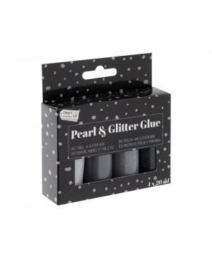 Klijai su blizgučiai Craft Sensations Pearl & glitter glue, 4x20ml, pilki tonai