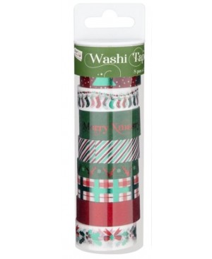 Washi juostelės lipnios Kalėdinės raudona/žalia,  8vnt. x 3m