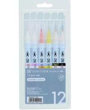 Rašikliai teptukiniai ZIG Clean Color Real Brush NEW, 12 spalvų