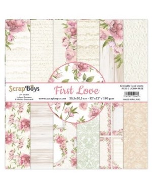 Skrebinimo popierius ScrapBoys – First Love, 190 g/m², 30.5x30.5cm, 12 lapų