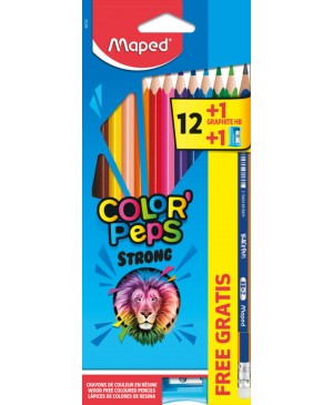 Spalvoti pieštukai Maped Color Peps Strong, 12 spalvų + drožtukas + pieštukas HB