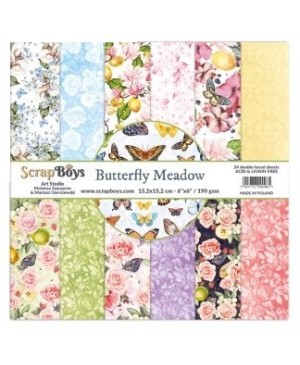 Skrebinimo popierius ScrapBoys – Butterfly Meadow, 190 g/m², 15.2x15.2cm, 24 lapai