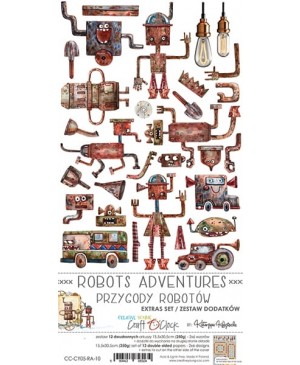 Skrebinimo popieriaus rinkinys Craft O'Clock - Robots Adventures Extras, 15.5x30.5cm, 250 g/m², 12 lapų