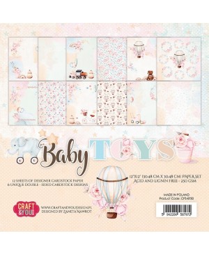 Skrebinimo popierius rinkinys Craft & You - Baby toys, 12 lapų, 250 g/m², 30.5x30.5cm
