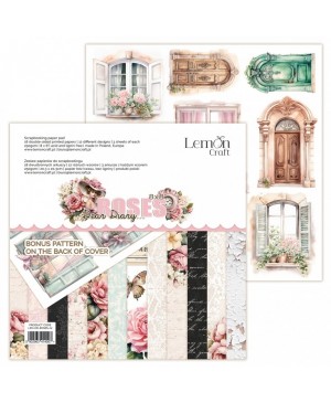 Skrebinimo popieriaus rinkinys LemonCraft - Dear Diary - Roses, 20.3x20.3cm, 18 lapų, 250 g/m²