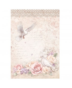 Ryžinis popierius Stamperia, A4, Romance Forever Doves (DFSA4834)