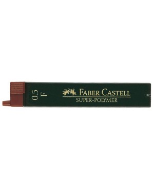 Grafito šerdelės Faber Castell Super Polymer automatiniam pieštukui, F, diam. 0.5 mm, ilgis 60mm, 12 vnt. dėžutėje