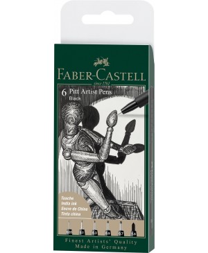 Eskizavimo rašikliai Faber-Castell PITT Artist Pen Black XXS/XS/S/F/M/1.5, 6vnt.