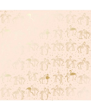 Popierius su metalizuotais motyvais Fabrika Decoru - Golden Flamingo Beige, 200 g/m², 30.5x30.5cm, 1 vnt.