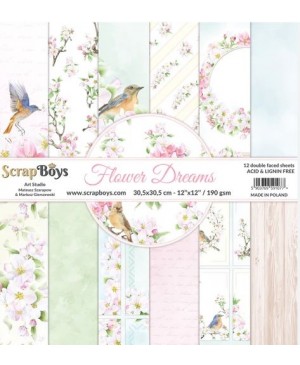 Skrebinimo popierius ScrapBoys – Flower Dream, 190 g/m², 30.5x30.5cm, 12 lapų