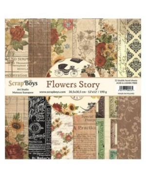Skrebinimo popierius ScrapBoys – Flowers Story, 190 g/m², 30.5x30.5cm, 12 lapų