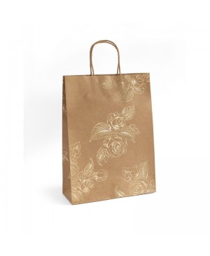 Popierinis maišelis su auksinėmis rožėmis 33x10x24cm
