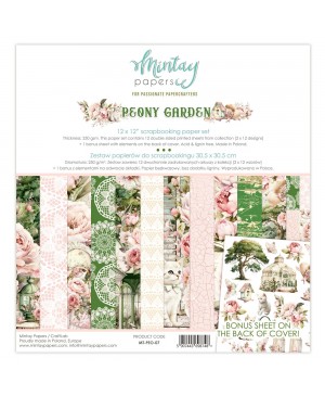 Skrebinimo popieriaus rinkinys Mintay - Peony Garden, 30.5x30.5cm, 240g/m², 12 lapų