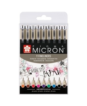 Grafinių rašiklių Sakura Pigma Micron rinkinys, 0.45mm, 9 spalvos