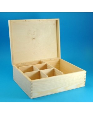 Dėžutė medinė su dangteliu, 6 skyrelių, 25.5x20x8.9cm