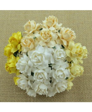 Popierinės gėlytės Promlee Flowers - Mixed White-Cream Cottage Roses SAA-076-25, 25mm, 10vnt.
