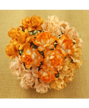 Popierinės gėlytės Promlee Flowers - Mixed Peach-Orange Cottage Roses SAA-078-25, 25mm, 10vnt.