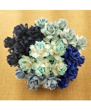 Popierinės gėlytės Promlee Flowers - Mixed Blue Cottage Roses SAA-081-25, 25mm, 10vnt.