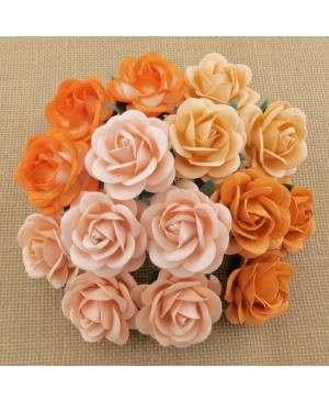 Popierinės gėlytės Promlee Flowers - Mixed Peach-Orange Trellis Roses SAA-101-35, 35mm, 10vnt.