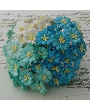 Popierinės gėlytės Promlee Flowers - Mixed Aqua-Blue Cosmos Daisy SAA-150, 25mm, 10vnt.