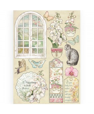 Medinės dekoracijos Stamperia - Orchids and Cats Window A5, KLSP087