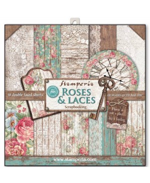 Skrebinimo popieriaus rinkinys Stamperia - Roses & Laces, 30.5x30.5cm, 170g/m², 10 lapų