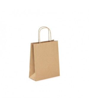 Popierinis maišelis Toptwist suktomis popierinėmis rankenėlėmis 18x8x22 cm. 90 g/m², rudas