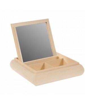 Medinė dėžutė su veidrodžiu ir 3 skyriais 20x20x5cm 
